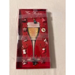 Boston Warehouse Wine Markers Set 12 Christmas Holiday Charms Red NEW Box Wear